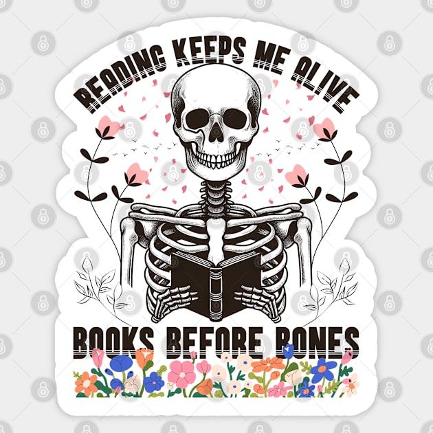 Reader Skeleton Read Books Before Bones Ghost Reading Book Sticker by JessArty